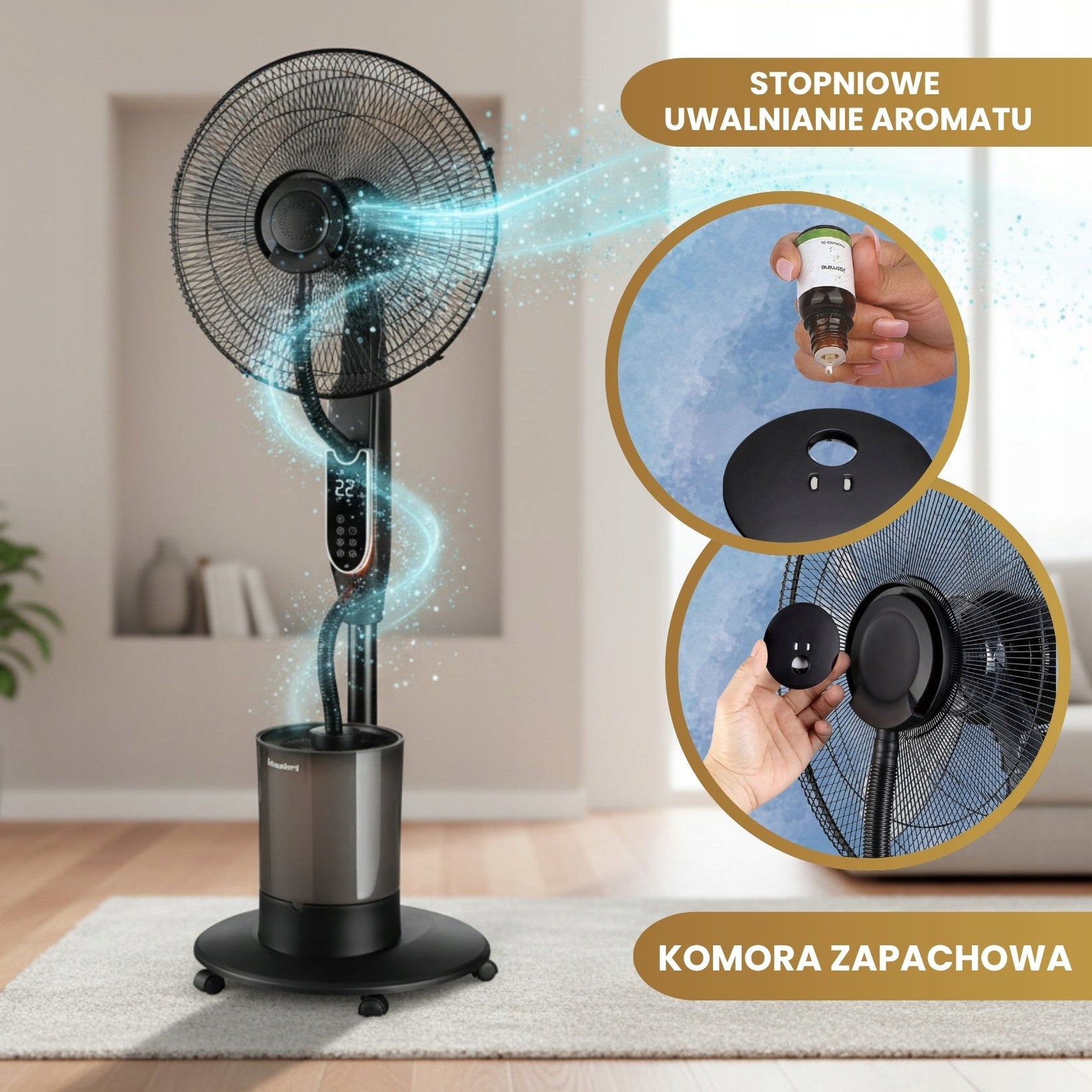 Wentylator mgiełkowy z Nawilżaczem KLAUSBERG KB-9034 16" LED 5L pilot timer Rodzaj wentylatora podłogowy