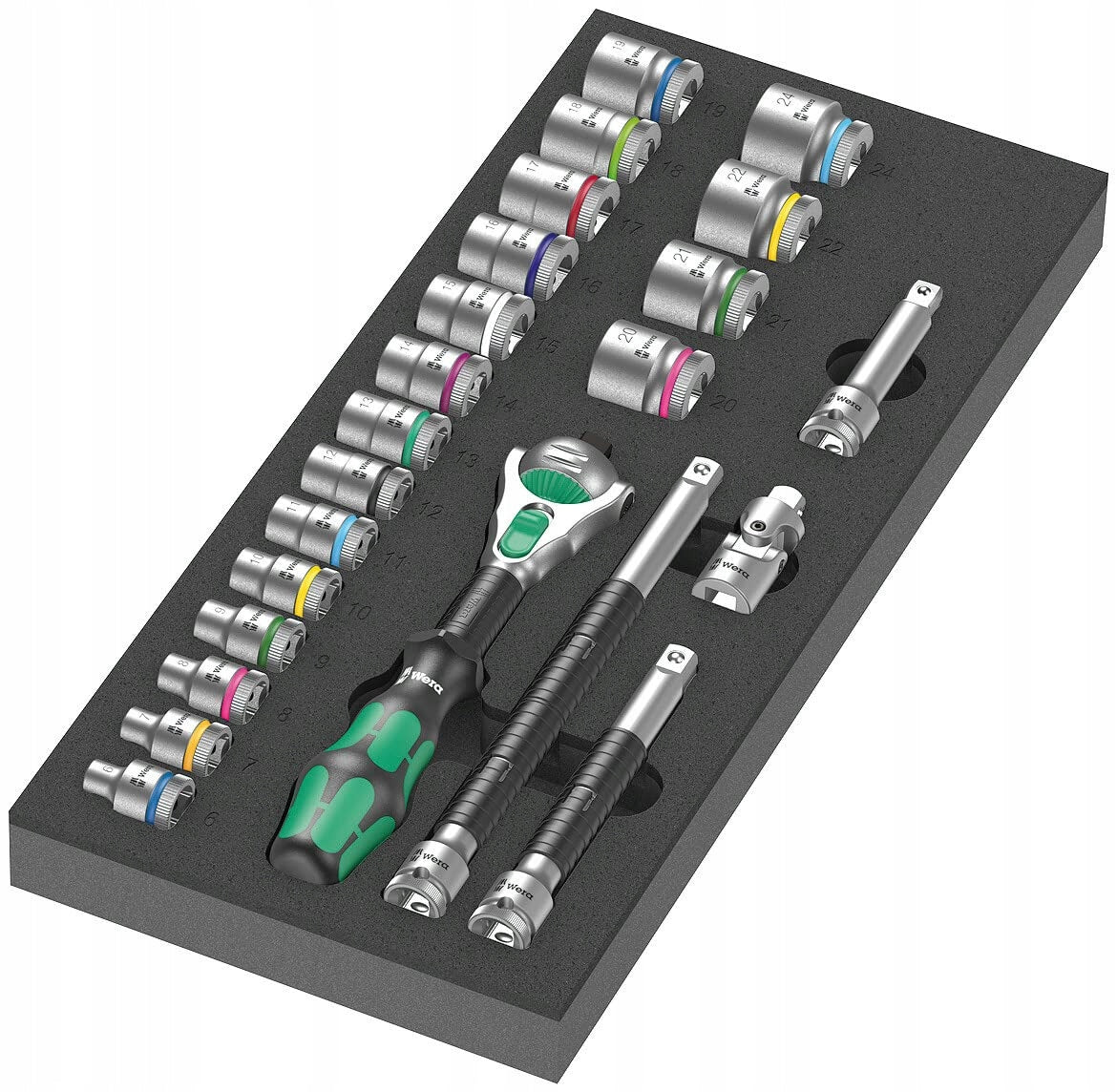 Wera 9721 foam insert with 3/8'' Zyklop rattle set, Brand Wera
