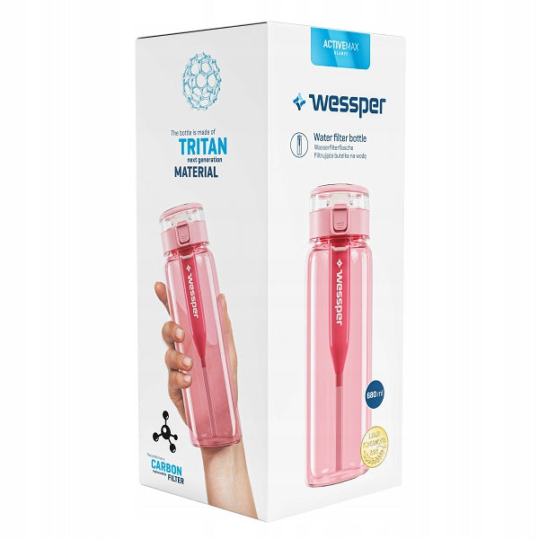 Wessper ActiveMax WES263-PK filter bottle 0.68l pink 3 FILTERS Model ActiveMax Clariti Glass