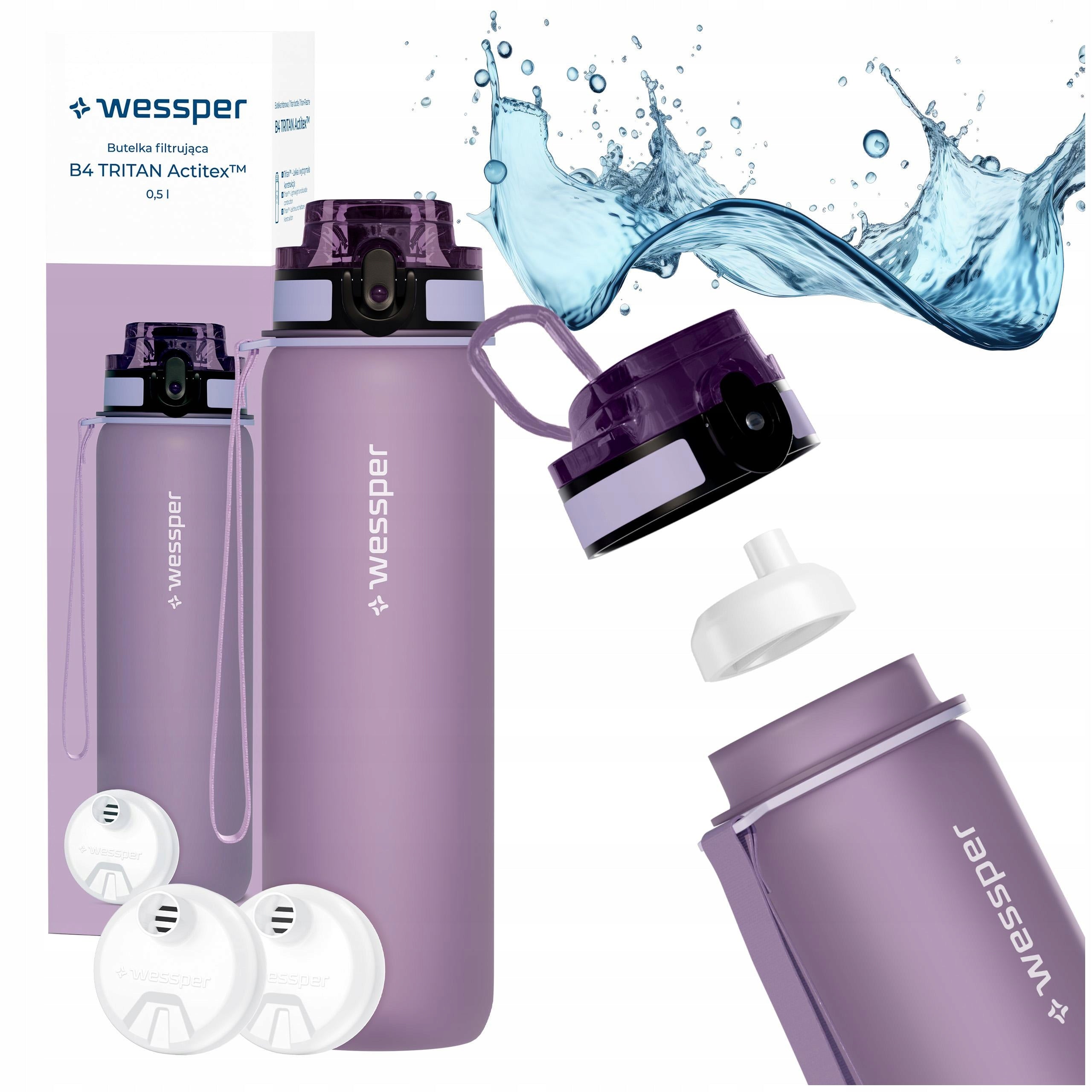 Wessper B4 filter bottle 0,5L + 2x water bottle filter 500 ml BPA FREE