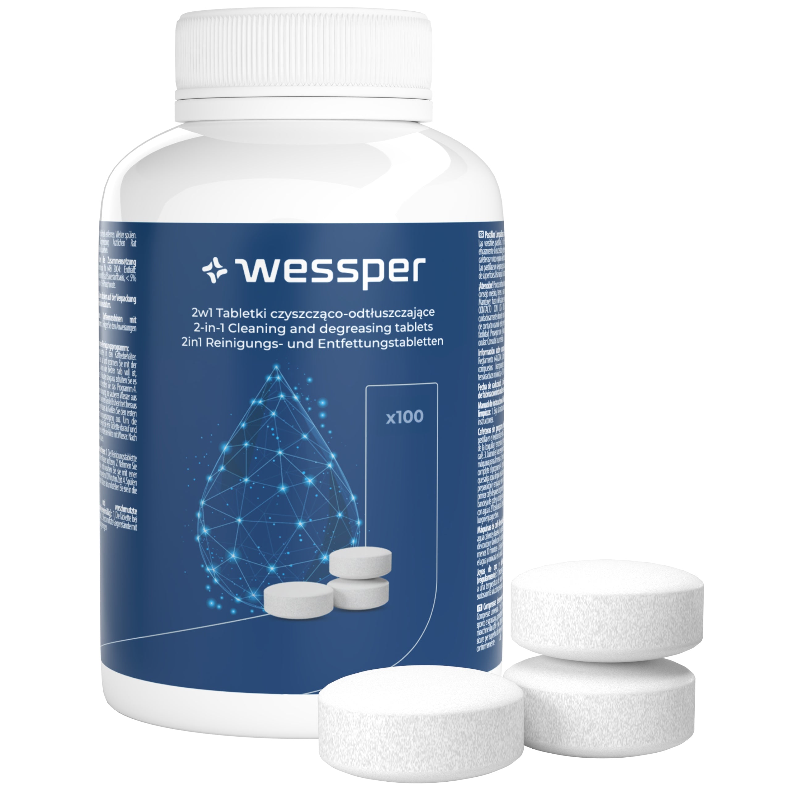 Wessper tablets for cleaning and degreasing machine 100 pieces 2in1
