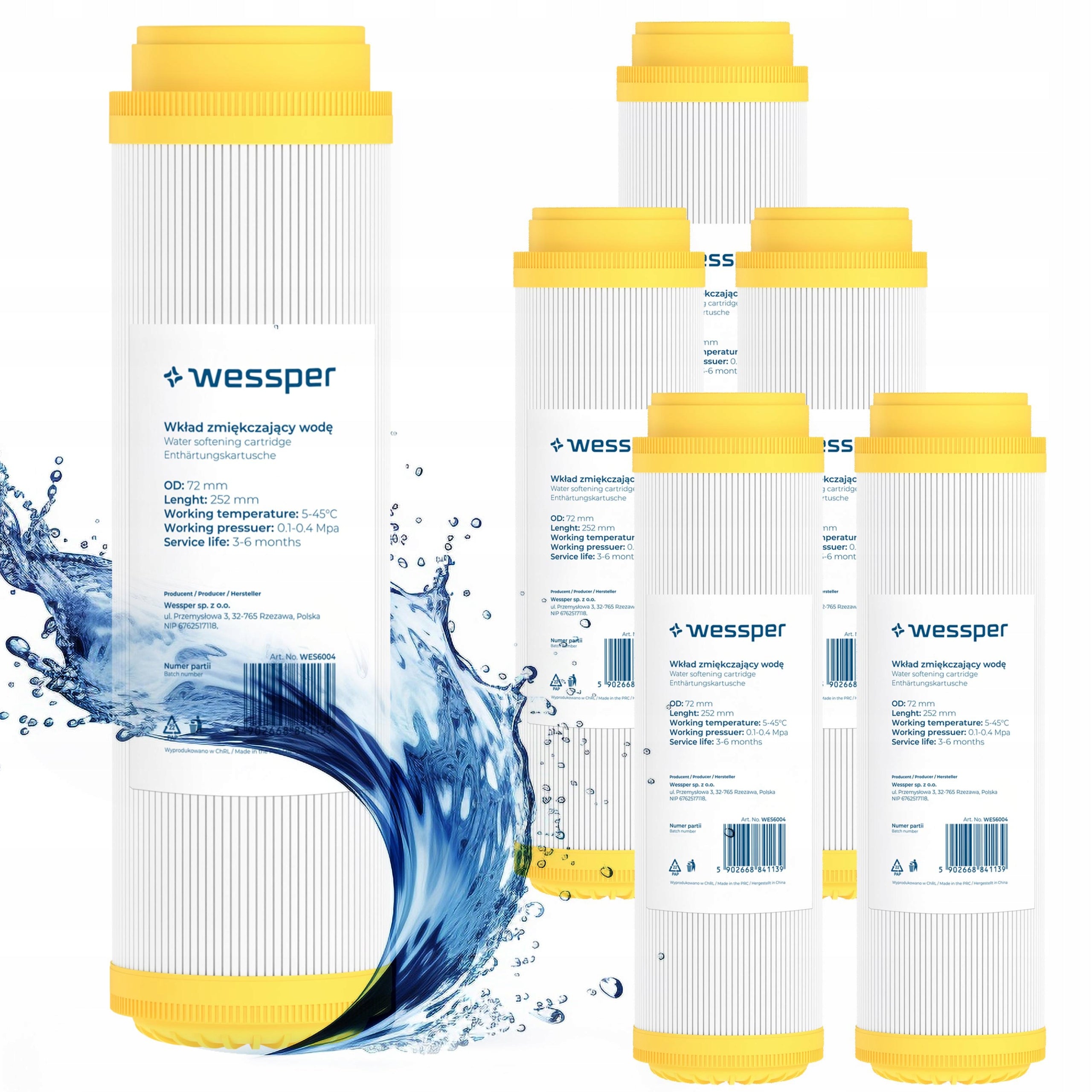 Wessper water filter softening 10" cartridge with ion exchange resin 6pcs
