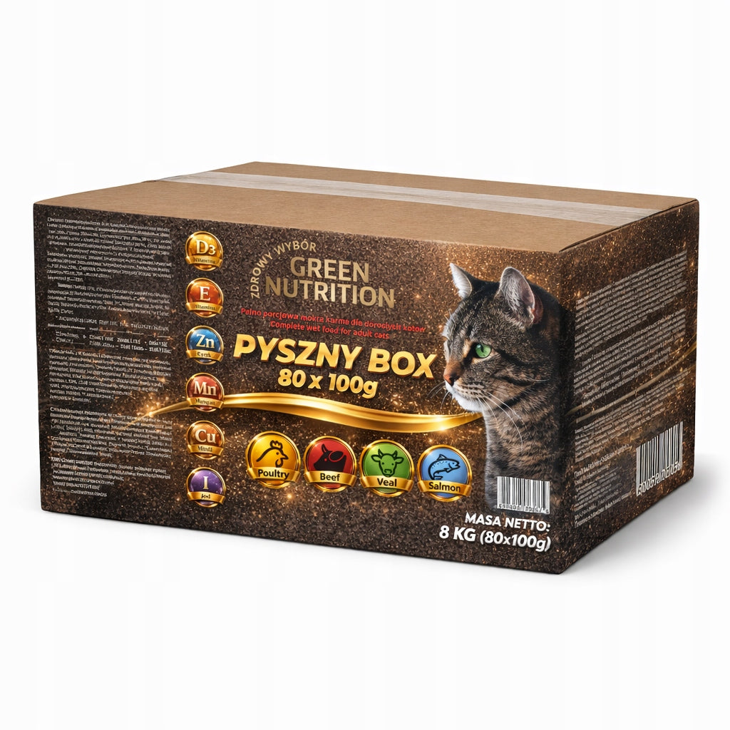 Wet Cat Food Delicious Box 4 Sachet Flavors 80x100g Green Nutrition Brand Propesko