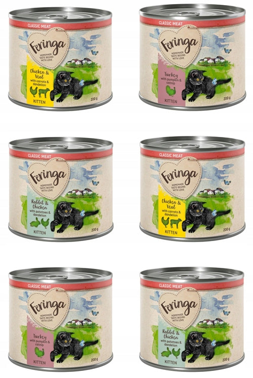 Wet Cat Food Feringa Classic Kitten Meat Menü Mix of Flavors 6 x 200 g Packaging status original