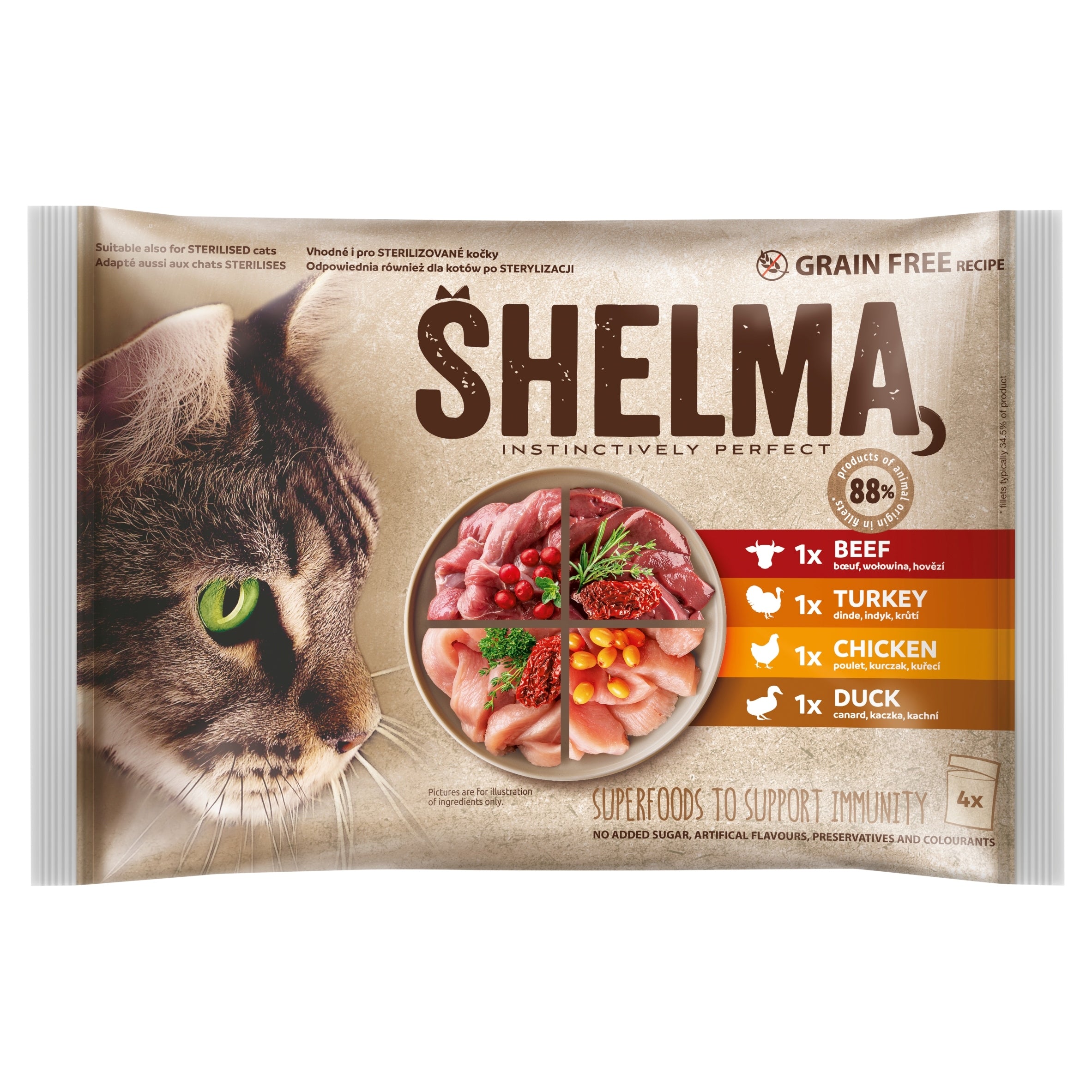 Wet Cat Food Grain-Free Mix 4 Flavours 4x85g Shelma Manufacturer code 357004