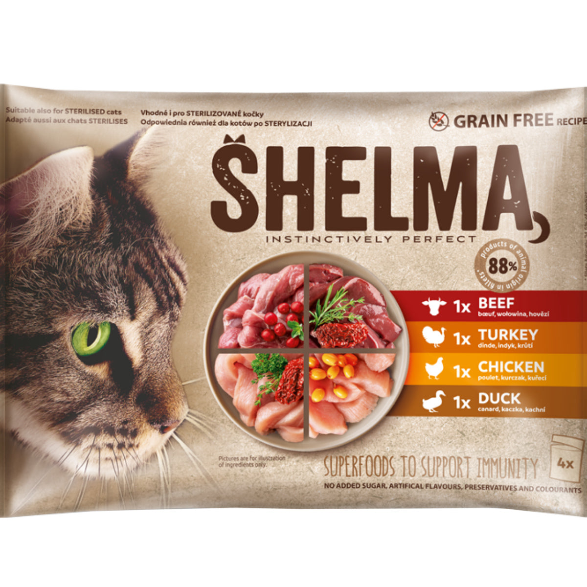 Wet Cat Food Grain-Free Mix 4 Flavours 4x85g Shelma