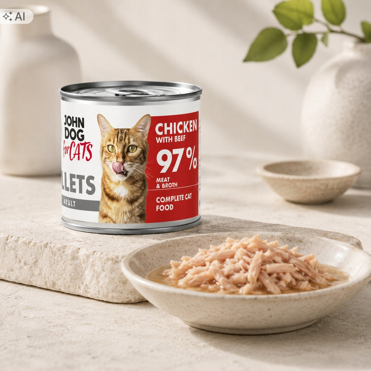 Wet Cat Food John Dog for Cats Filets Chicken Beef Can 140g Brand John Dog for Cats