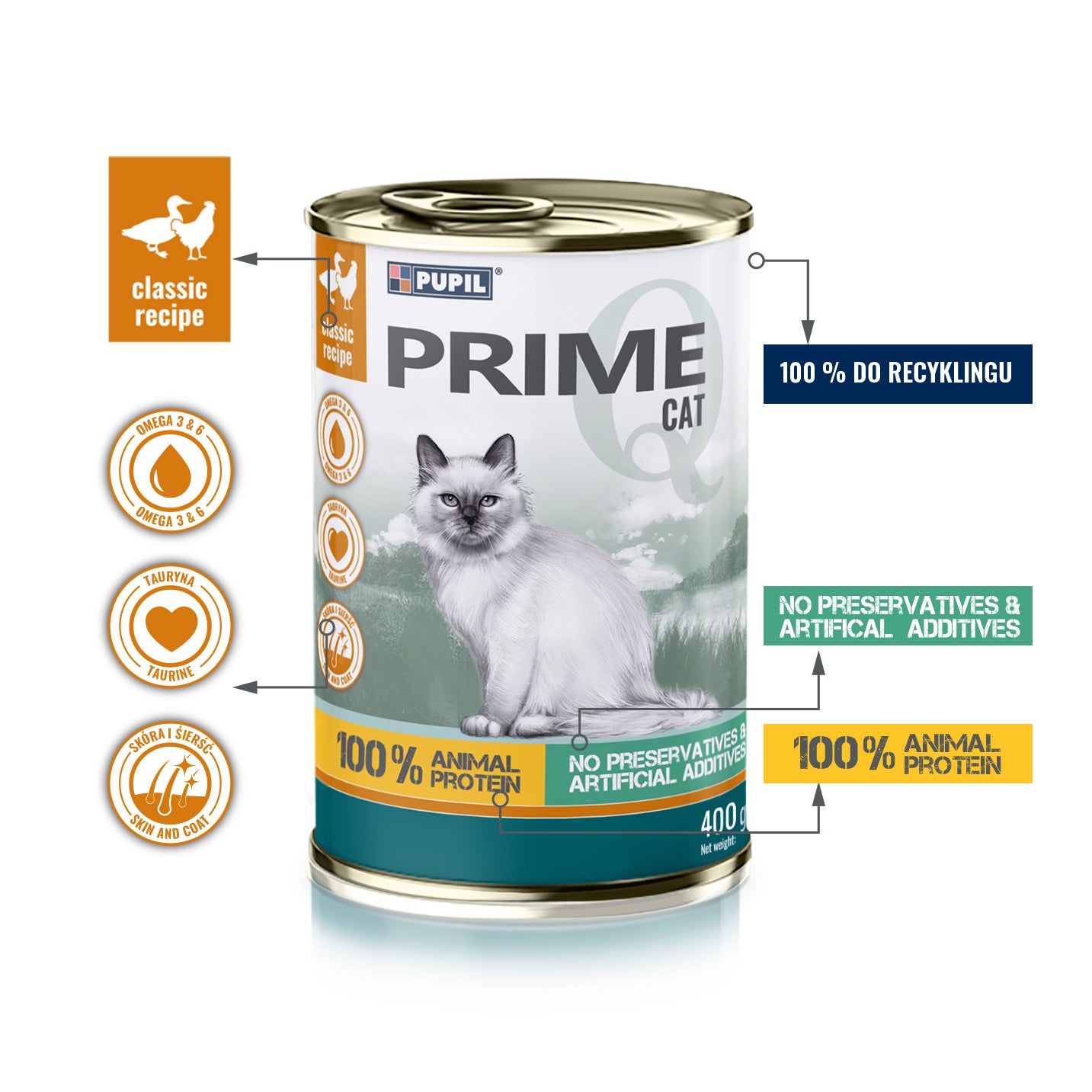 Wet Cat Food PUPIL Prime Rich in Chicken with Duck 400 g Brand PUPIL