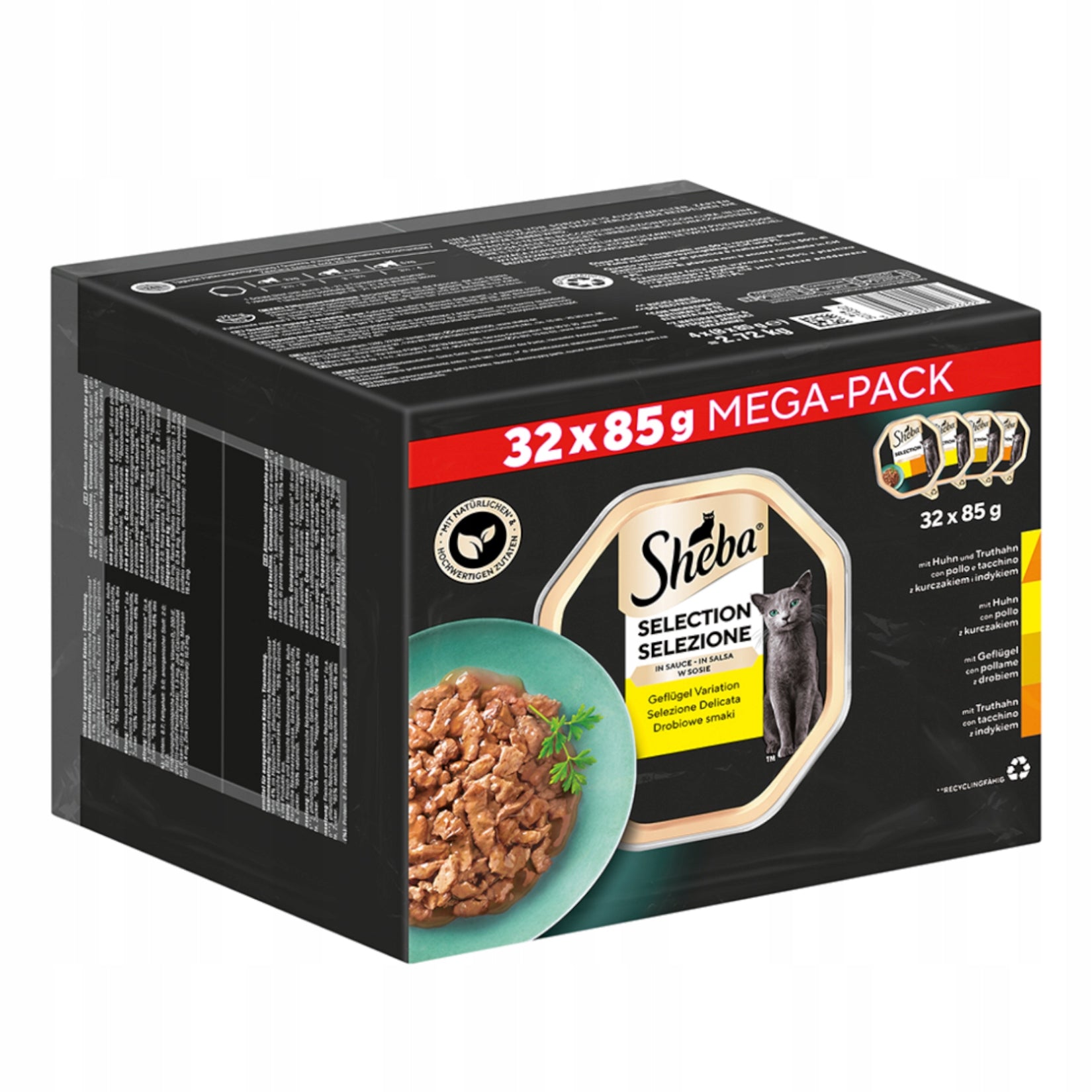Wet Cat Food SHEBA Mega Pack Poultry Trays 32x85g Packaging status original