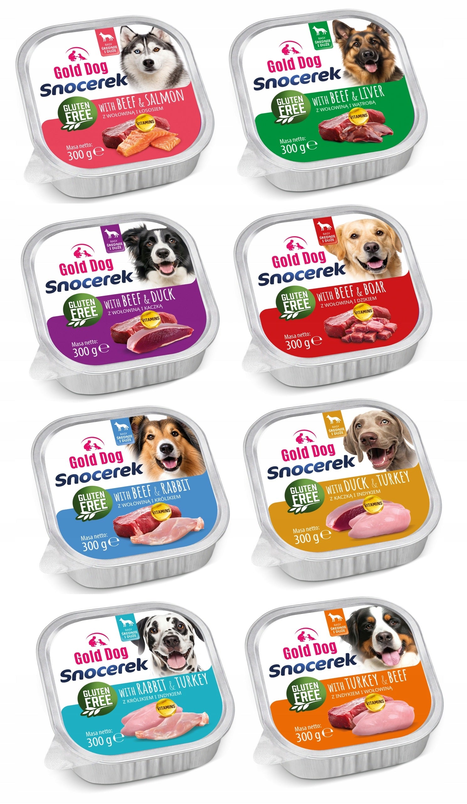 Wet Dog Food Gold Dog Snocerek Multipack 8 Flavours 16x300g