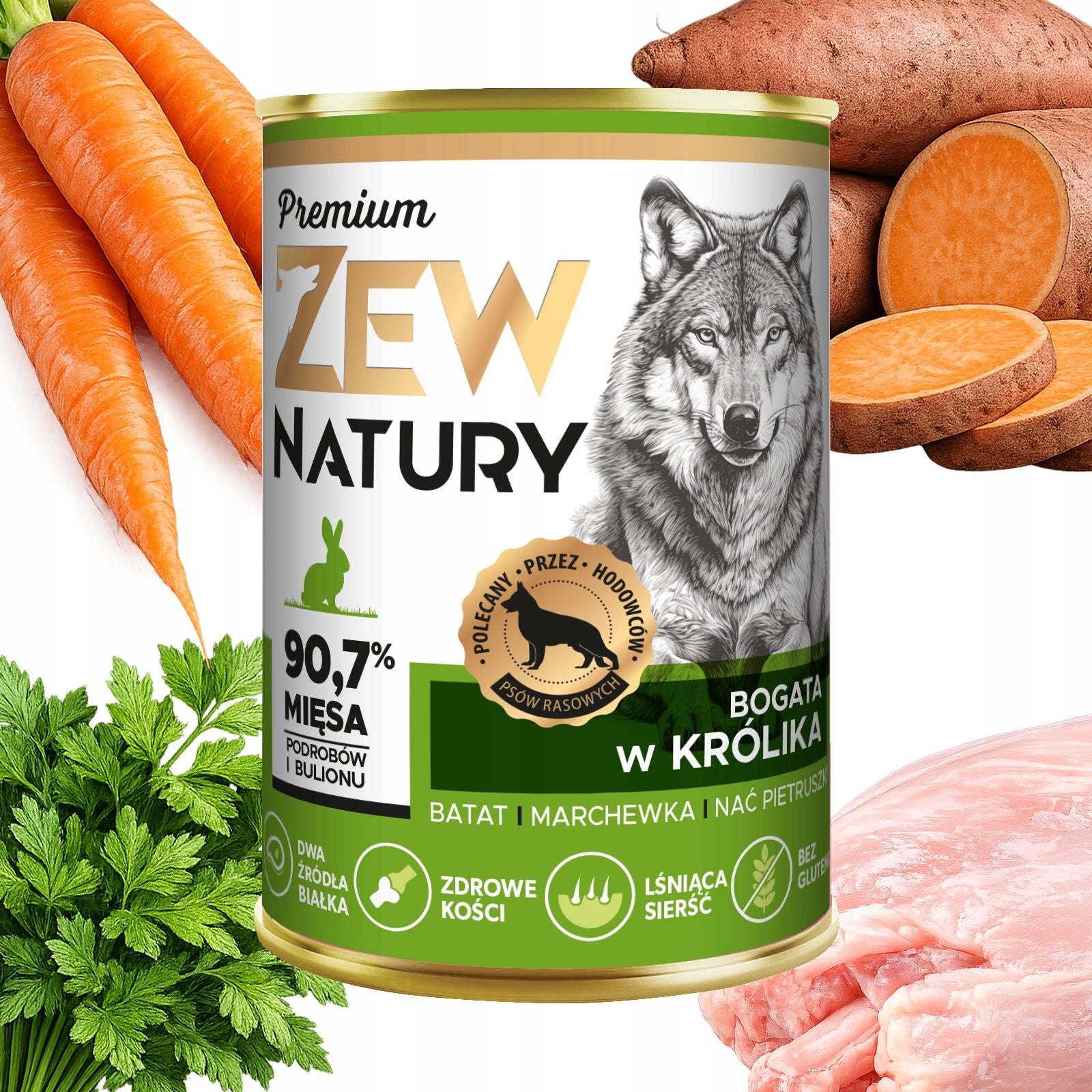 Wet Dog Food Rich in Rabbit Can 400g Zew Natury PREMIUM Packaging status original