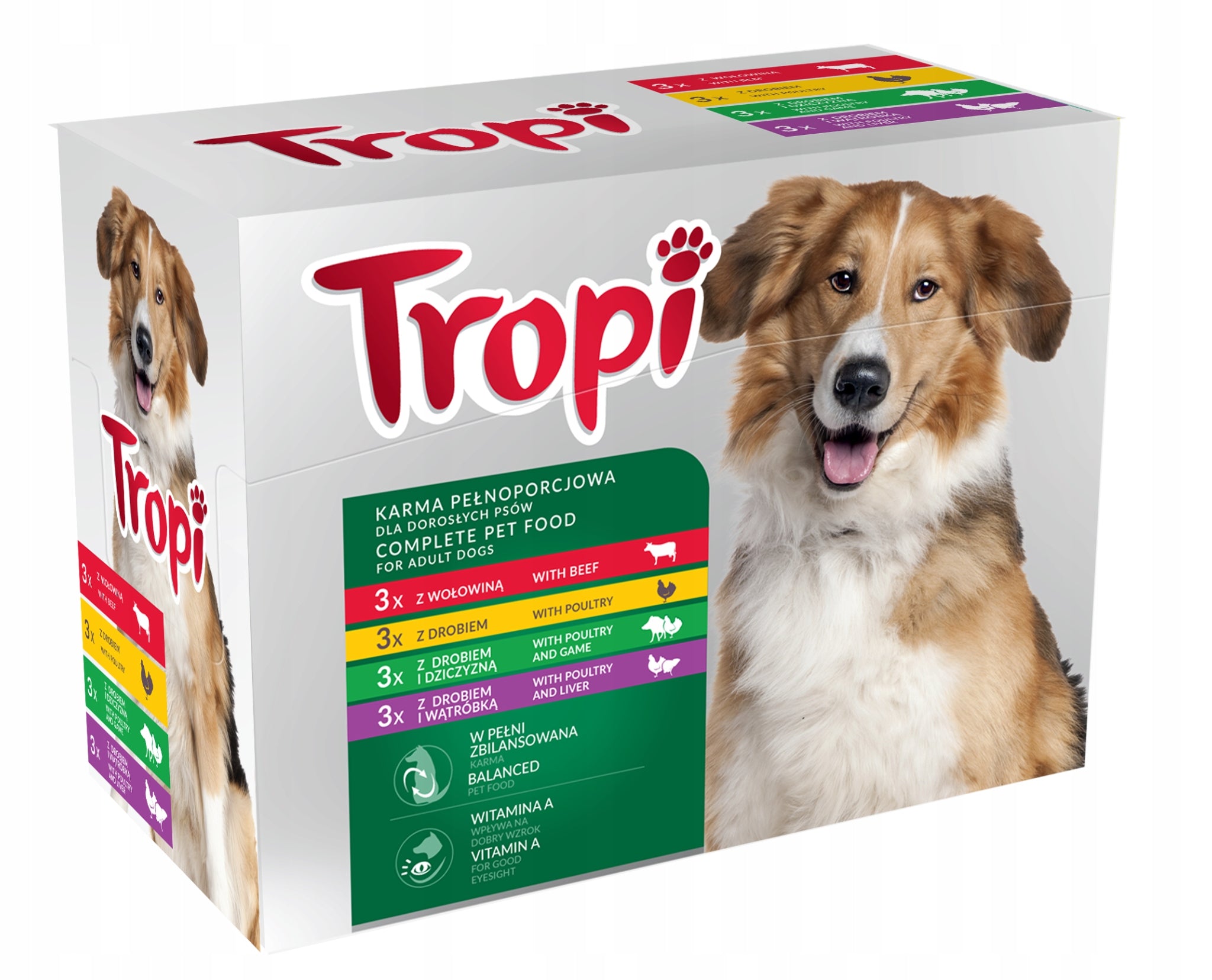 Wet Food for Dogs MIX 4 Flavours Sachets 40x 100g Set of 4 kg TROPI Packaging status original