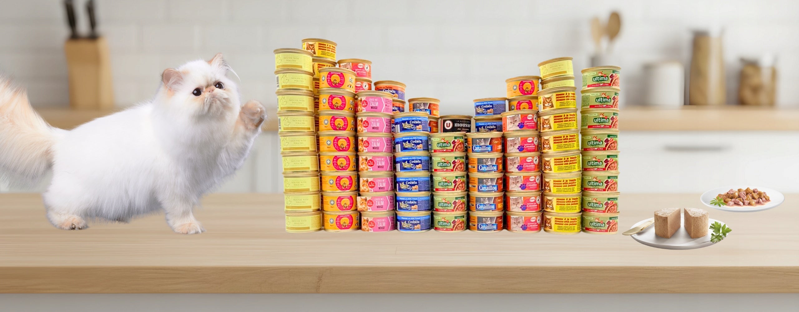 Wet cat food 54 x 85g Set Mousse pieces mix of complete flavors Packaging status original