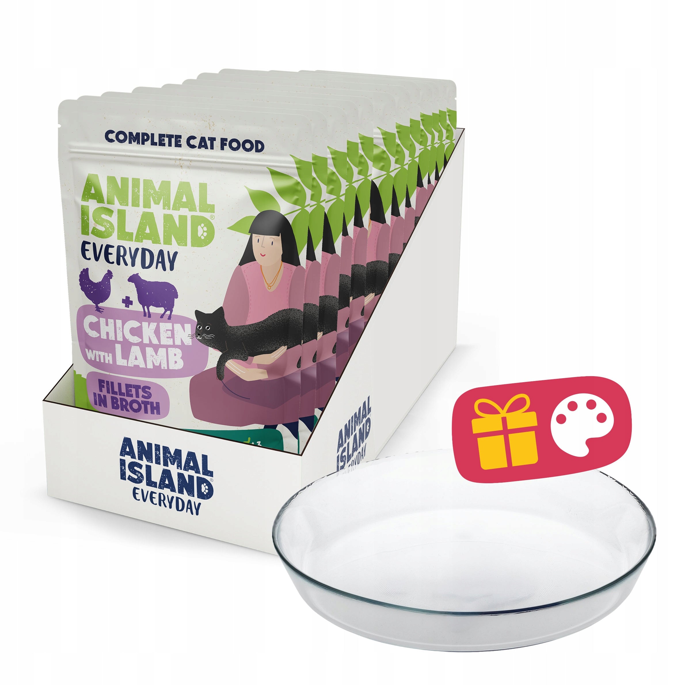 Wet cat food ANIMAL ISLAND chicken with lamb 12x85g + FREEBIE