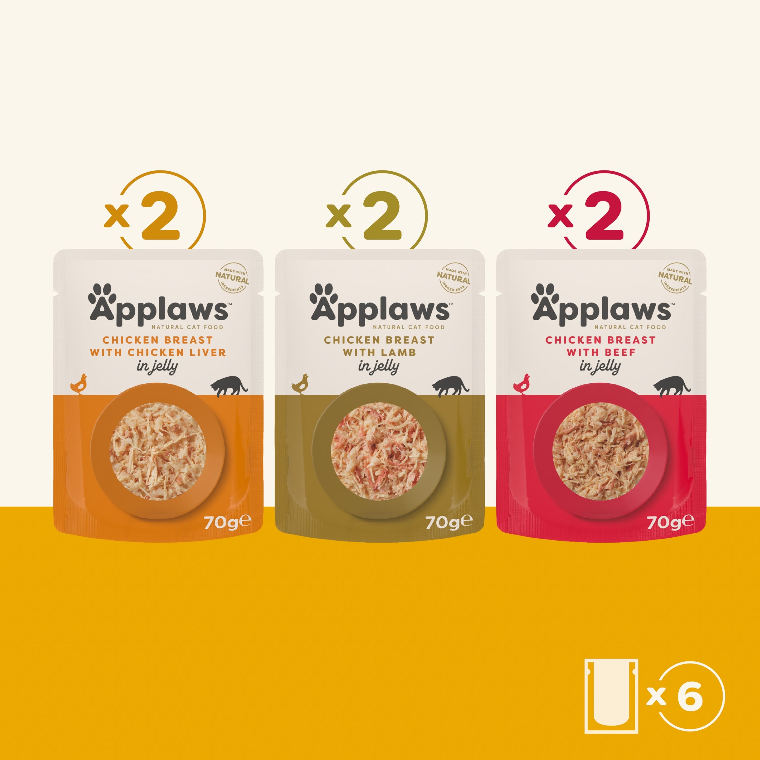 Wet cat food Applaws mix of flavors Chicken Beef Lamb 6x70g Product weight 0.42 kg