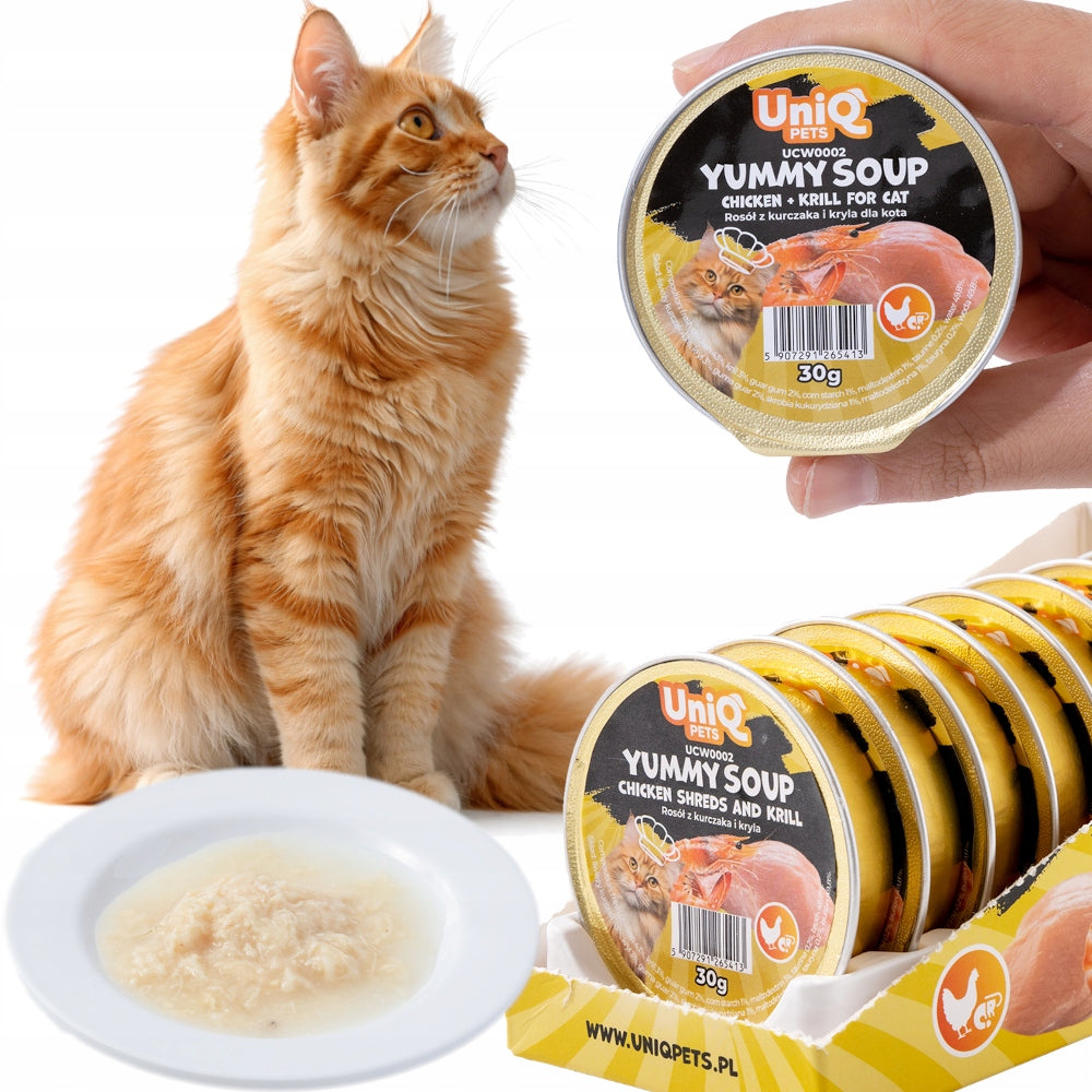 Wet cat food Chicken and Krill broth Yummy Soup UniQ Pets 8x30g