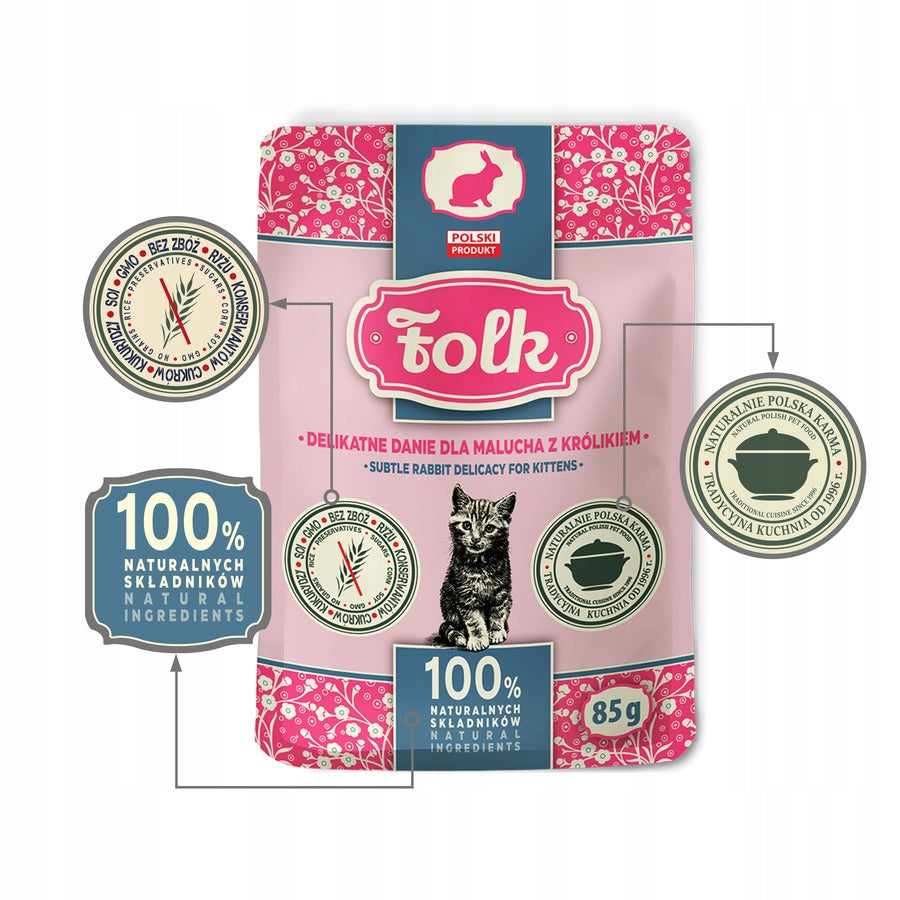 Wet cat food Folk Kitten dish for toddler with rabbit sachet 85g Packaging status original