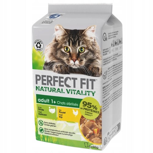 Wet cat food after sterilization Perfect Fit chicken with turkey 6x50g Brand Perfect Fit