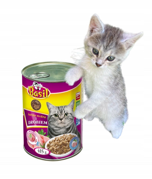 Wet cat food basil with poultry can 415 g Packaging status original