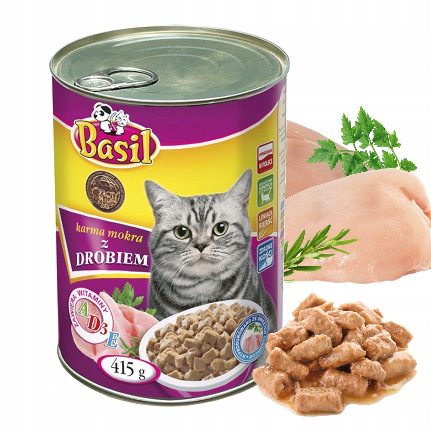 Wet cat food basil with poultry can 415 g