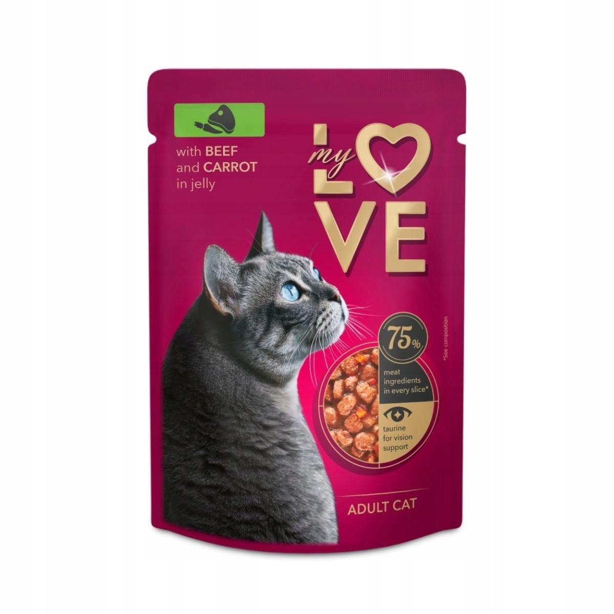 Wet cat food with beef and carrots in sauce 85g My Love Sachet