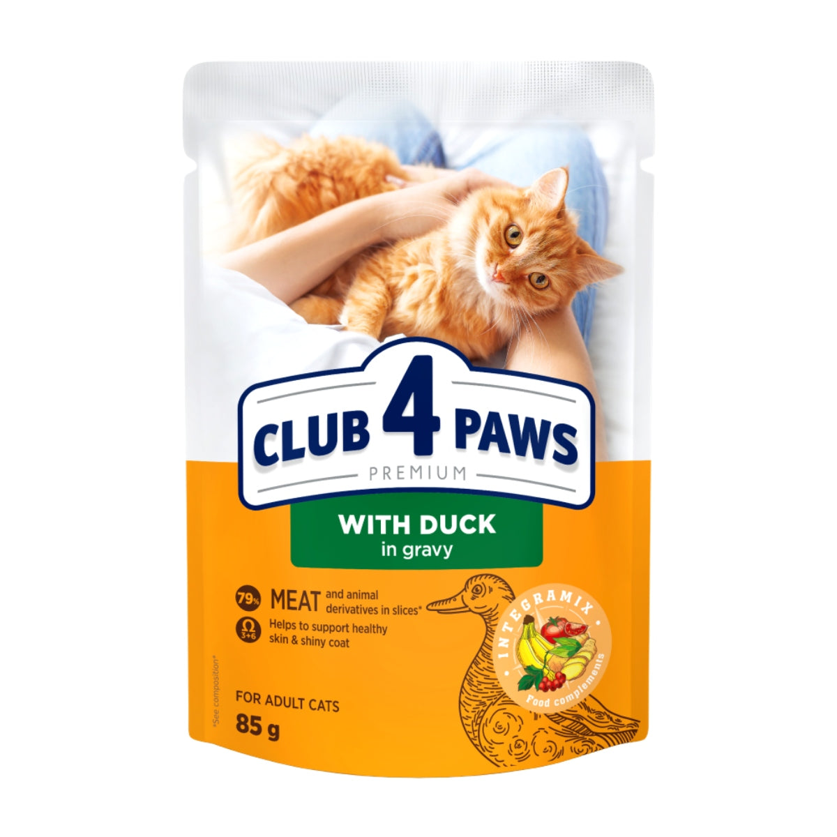 Wet cat food with duck in sauce 85g CLUB 4 PAWS Premium Sachet