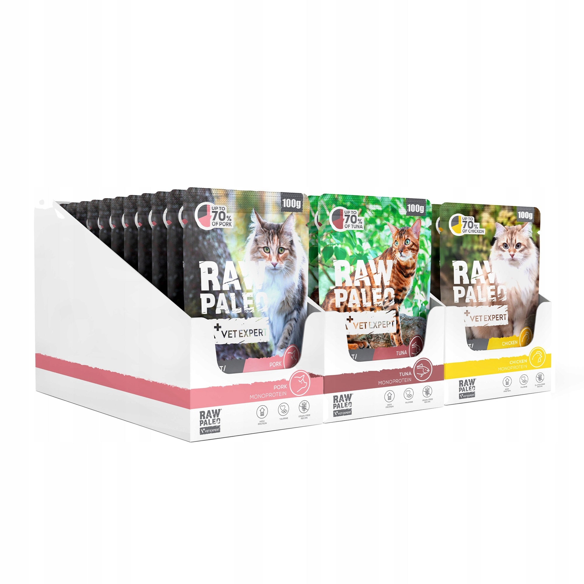 Wet cat food without grains RAW PALEO ADULT STERILISED CAT 3 flavors 36x100
