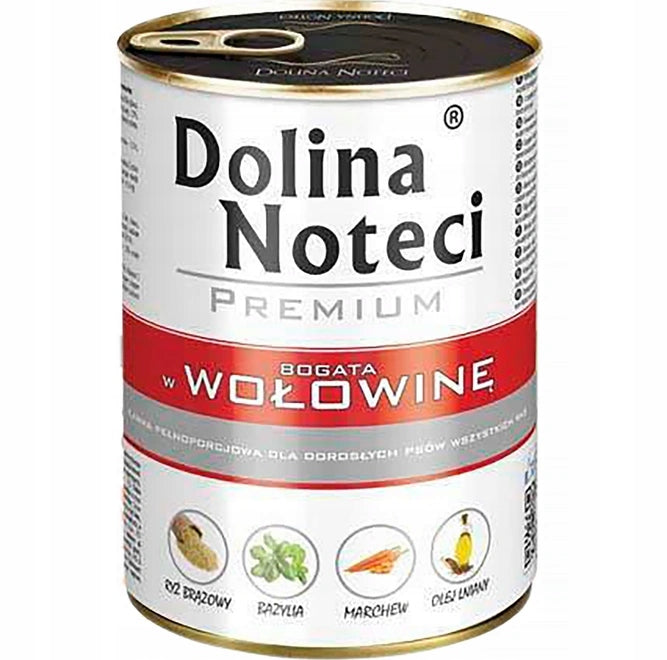 Wet dog food can Dolina Noteci set of 12 x 400 grams beef Packaging status original