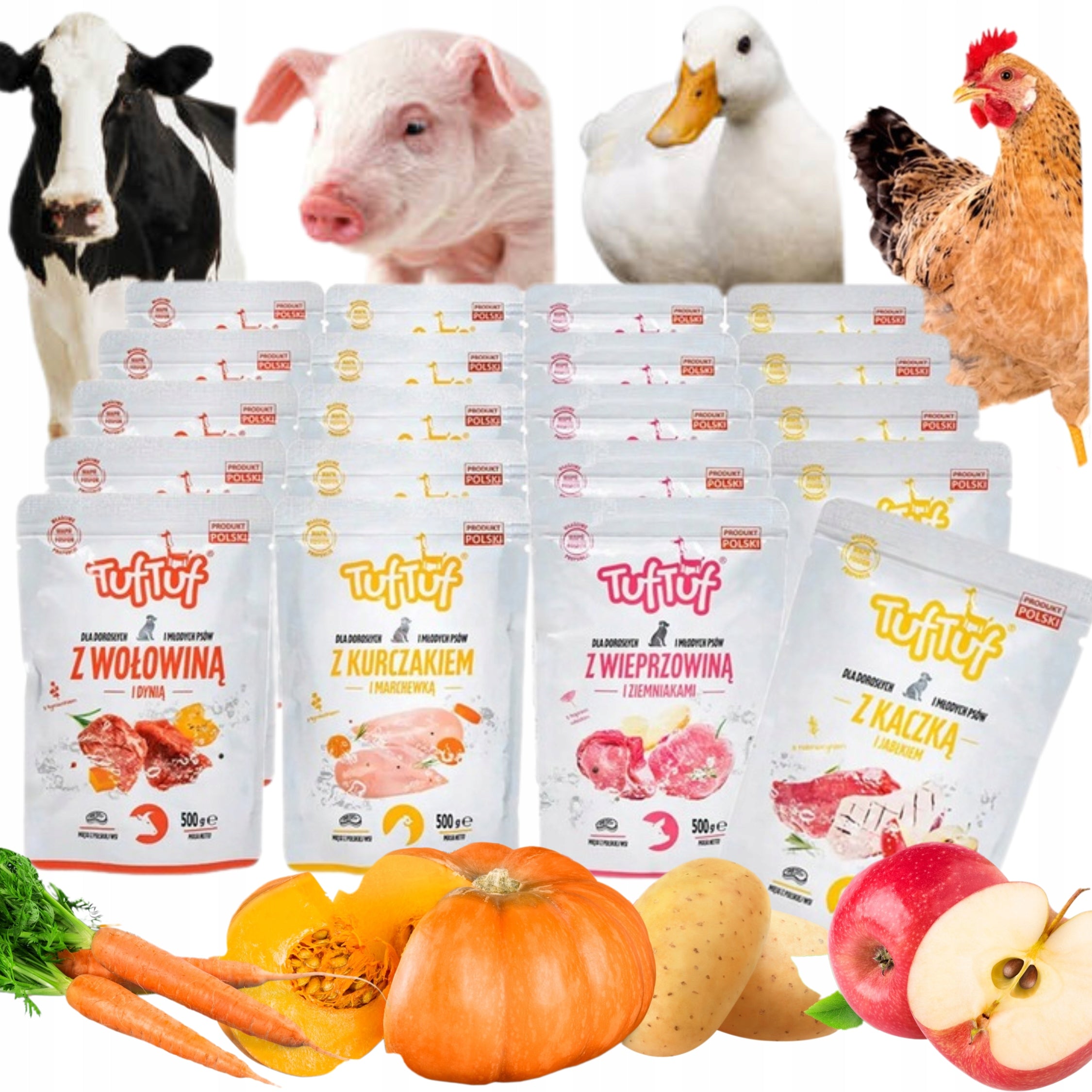 Wet dog food, sachets 20 pcs x 500g, set Tuf Tuf mix of flavours