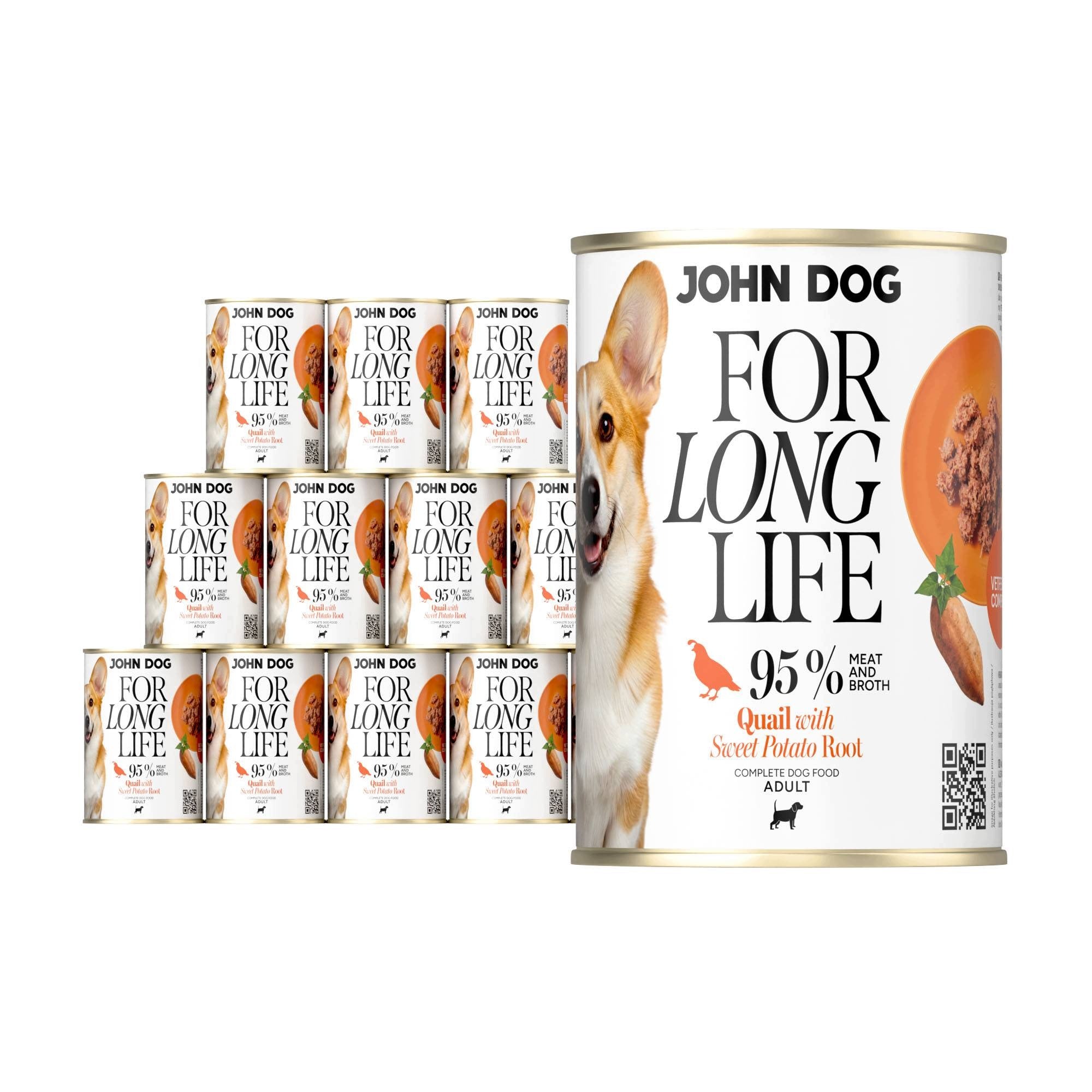 Wet food Quail with sweet potato root 12x400 g ForLongLife John Dog