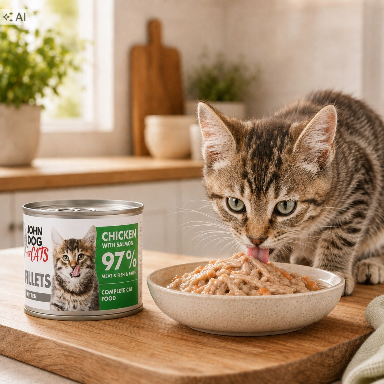 Wet food for kittens John Dog for Cats Fillets Chicken Salmon can 140g Brand John Dog for Cats