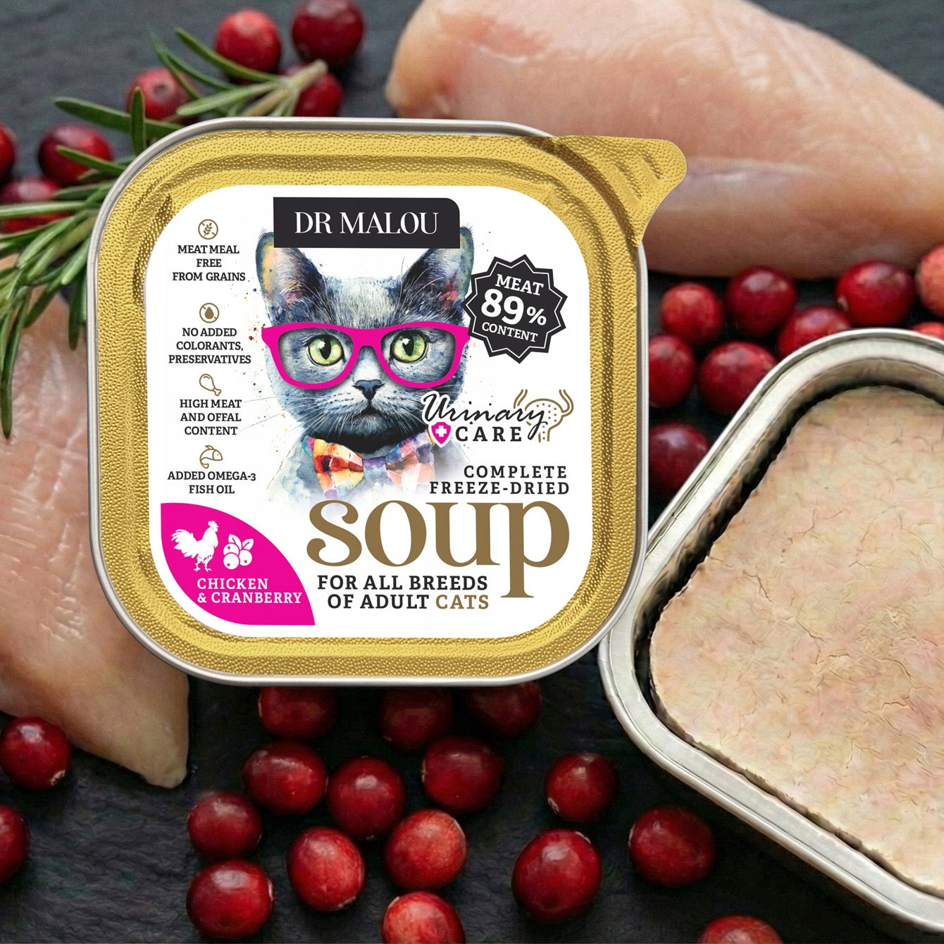 Wet food - freeze-dried soup for cats chicken and cranberries urinary Brand DrMalou