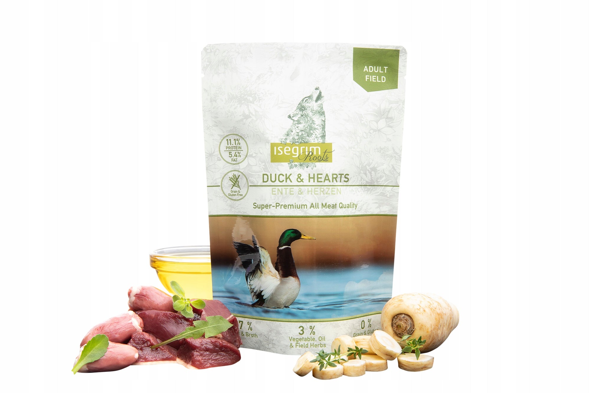 Wet food isegrim Duck + hearts with vegetables, 15 pcs.x 410g + 1 freebie Manufacturer code ISE00020