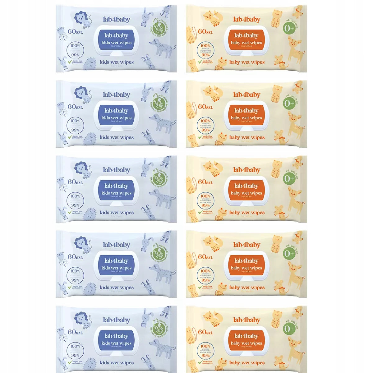 Wet wipes 99% water lab4baby mixed set 10x60 pcs.