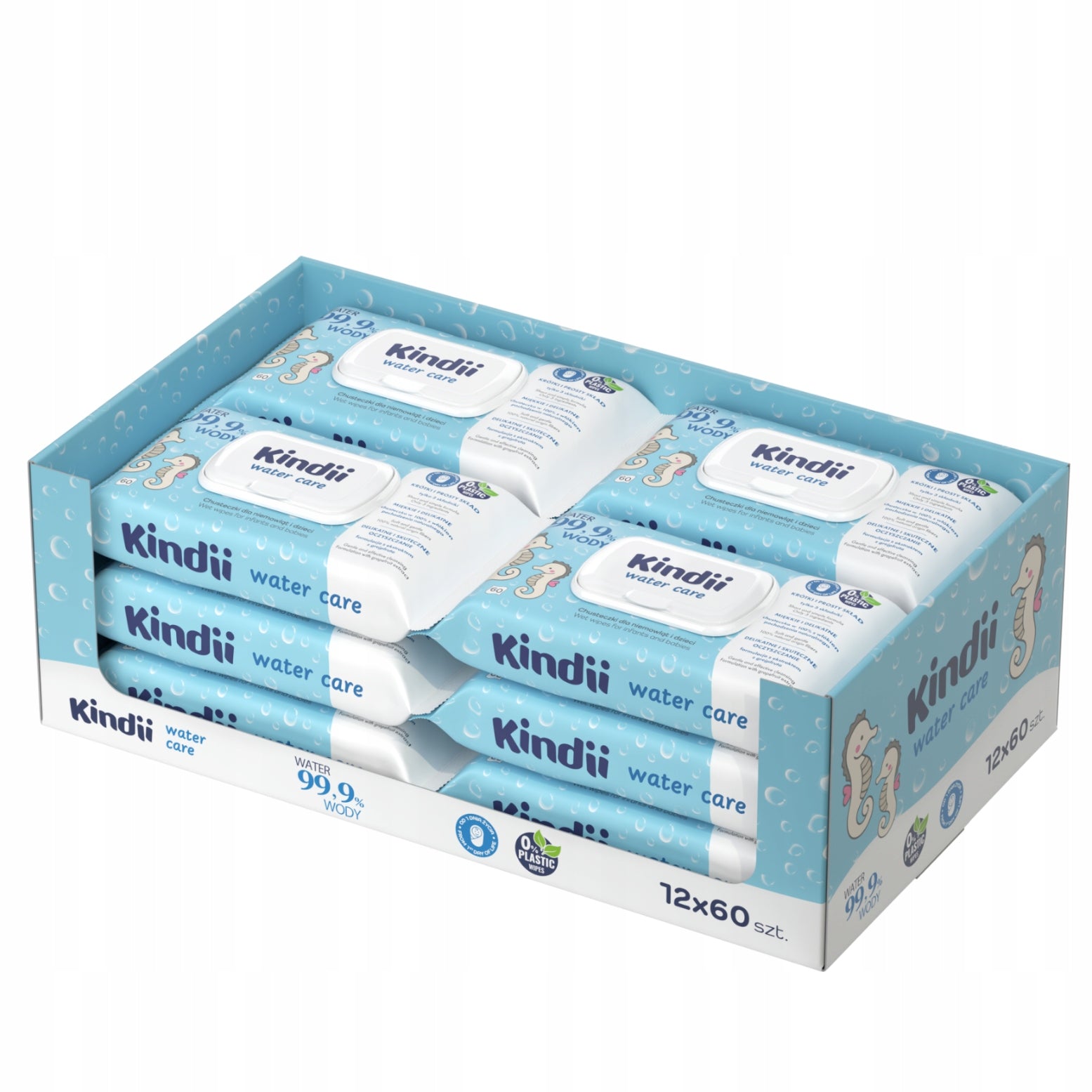 Wet wipes Kindii Water Care wet for children 99,9% water 12x60pcs