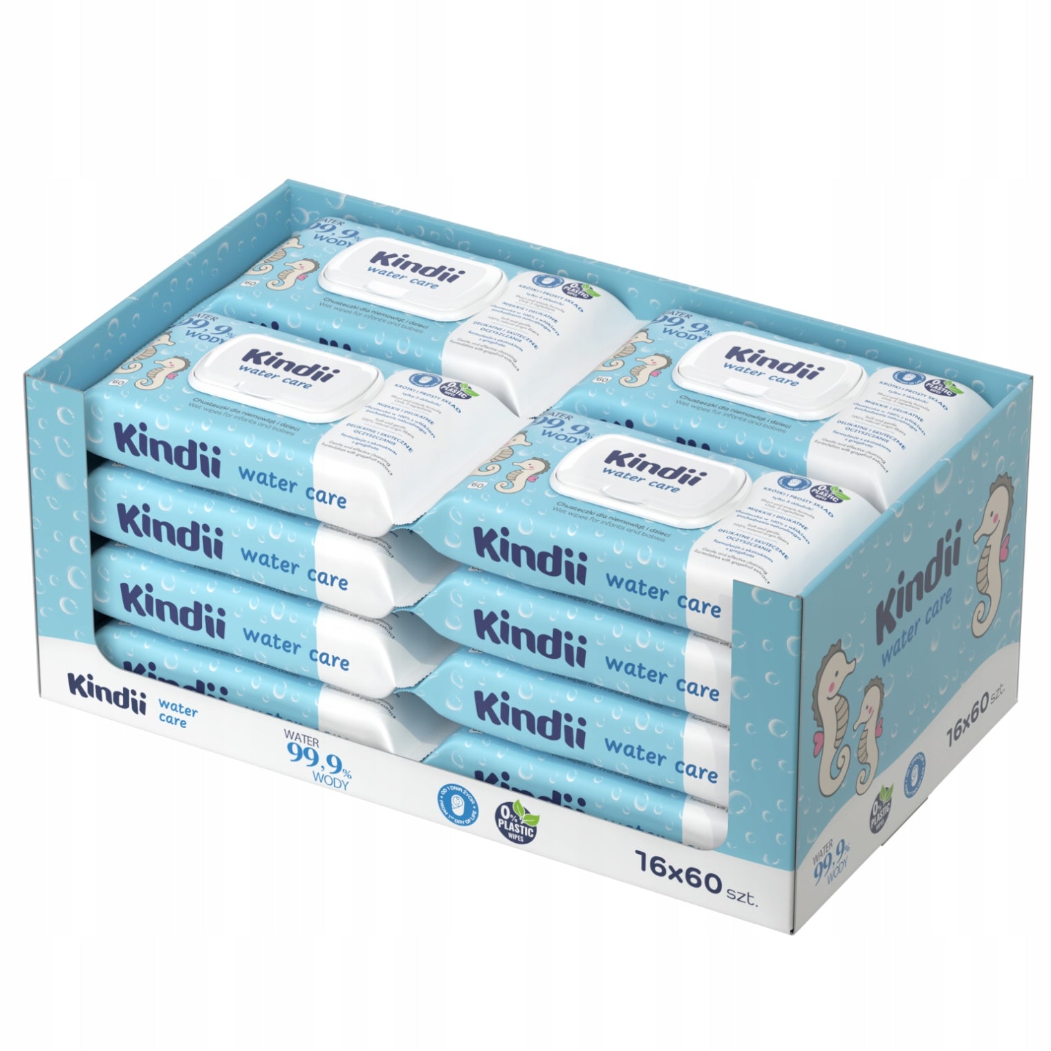 Wet wipes Kindii Water Care wet for children 99,9% water 16x60pcs