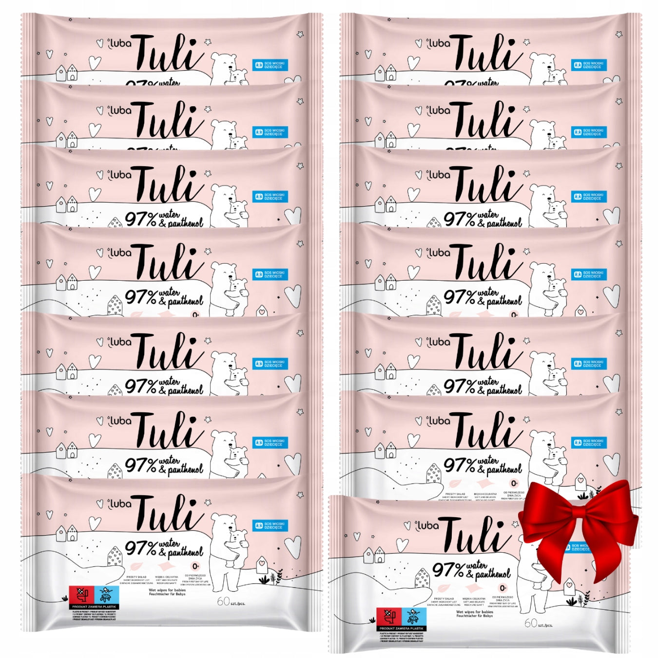 Wet wipes LUBA Tuli for children 97% Water and Panthenol 13pcs+1freebie