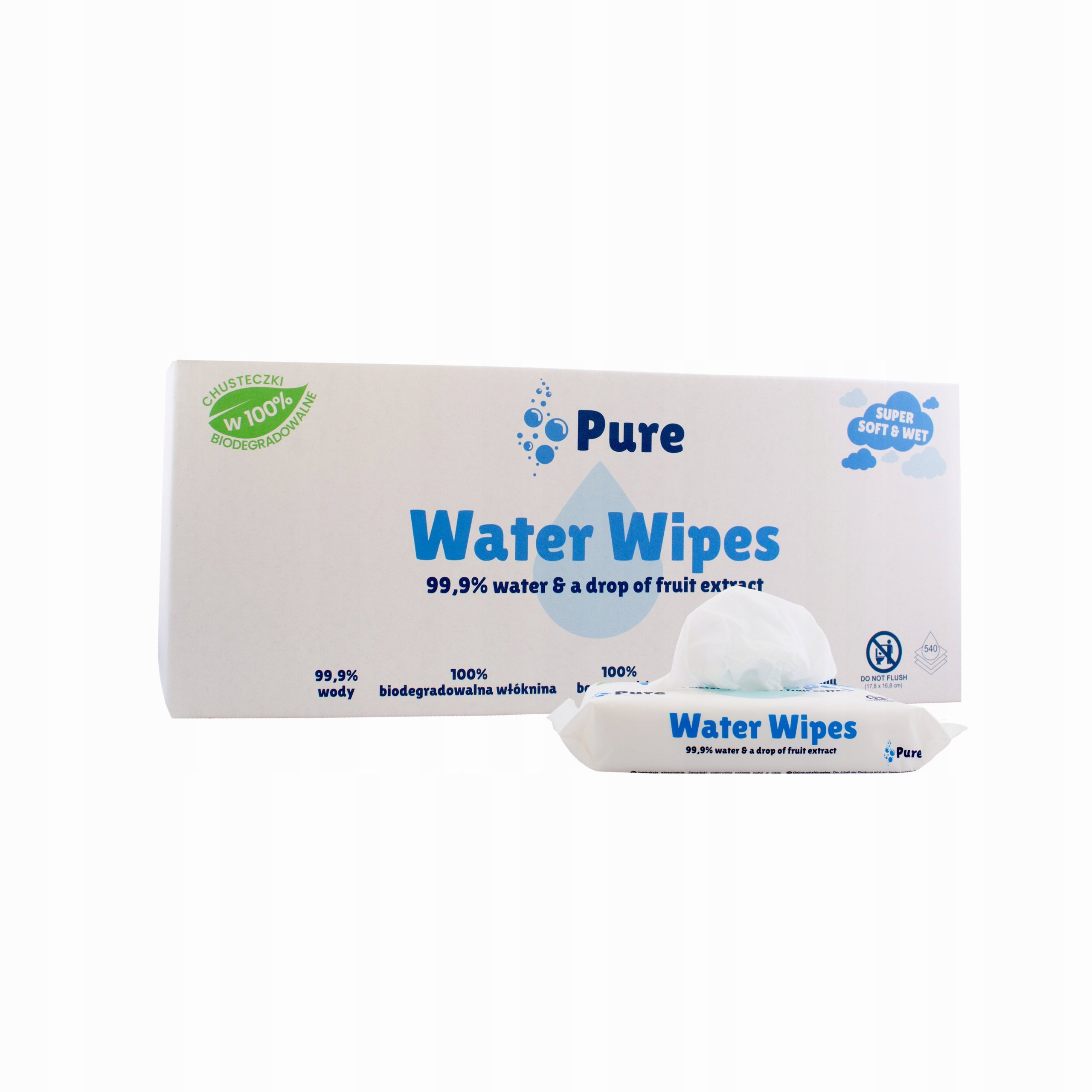 Wet wipes Pure Water Wipes 99,9% Water BIO 9x60 pcs = 540 pcs. Brand Pure