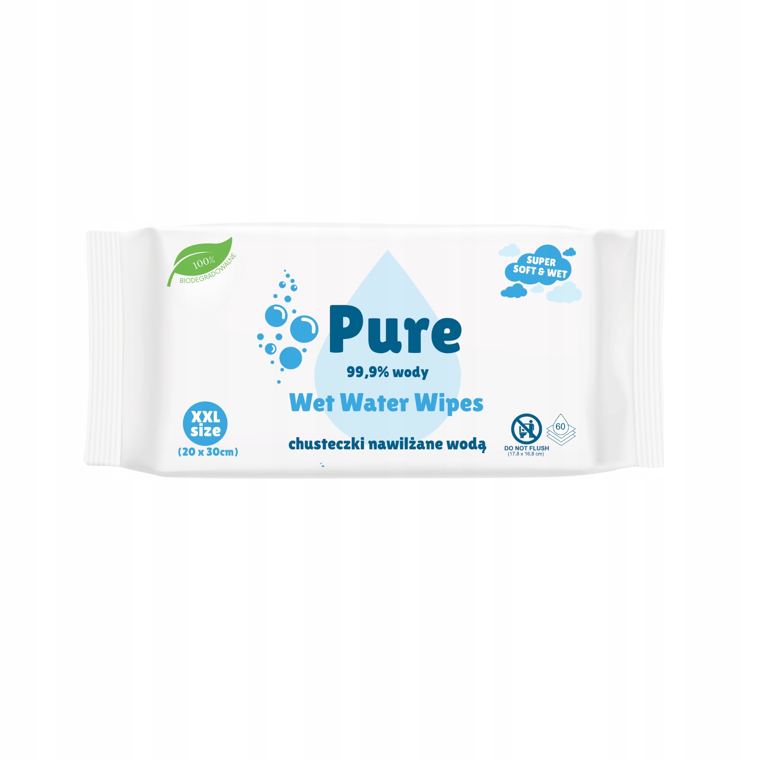 Wet wipes Pure Water Wipes 99,9% water size. XXL 60 pcs BIO