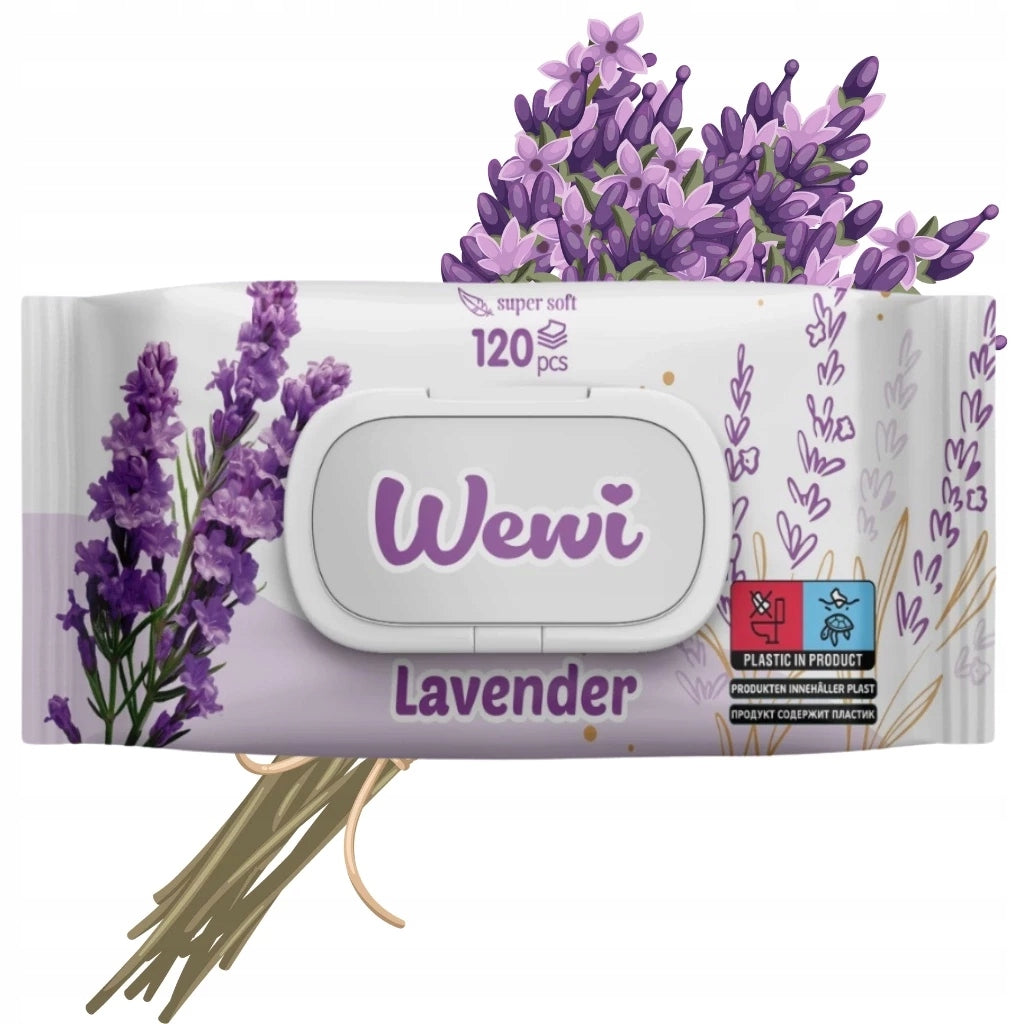 Wet wipes WEWI lavender 120pcs gentle, alcohol-free, for children
