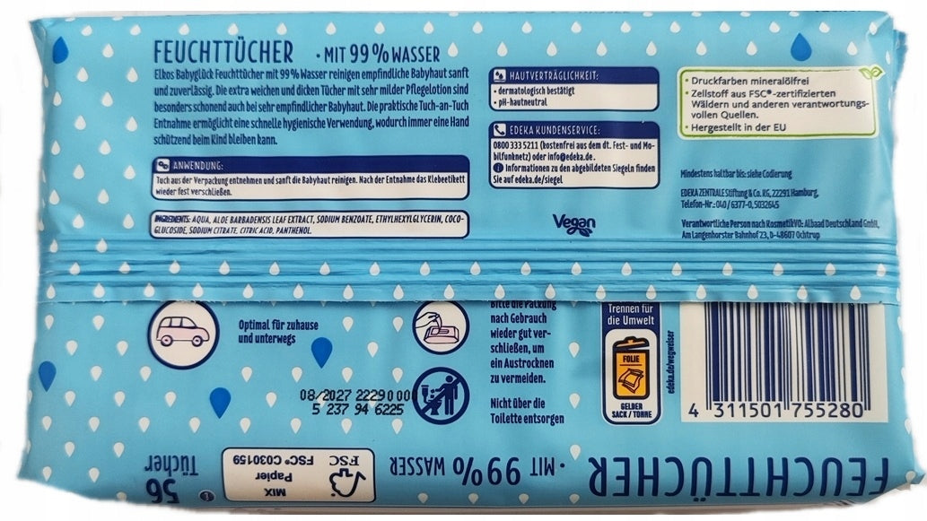 Wet wipes for Children Body 99% water Elkos Baby Packaging status original