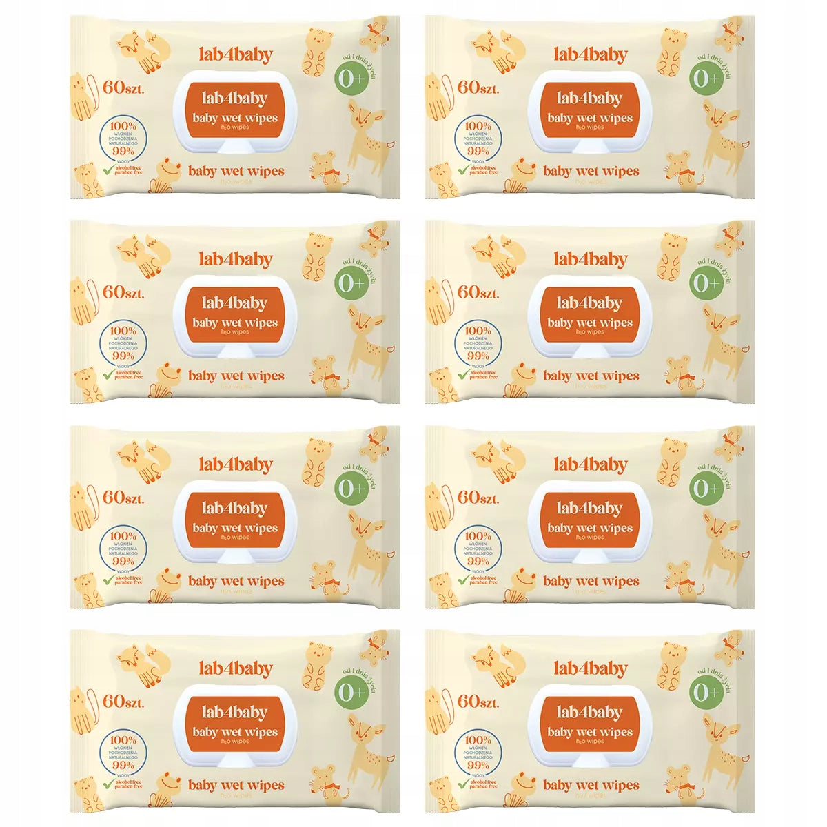 Wet wipes for babies 99% water h2o wipes lab4baby 8x60 pcs.