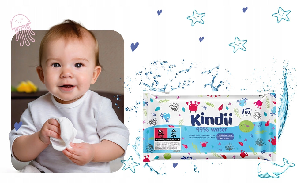 Wet wipes for babies and children Kindii 99% WATER AloeVera 2pcs Brand Kindii