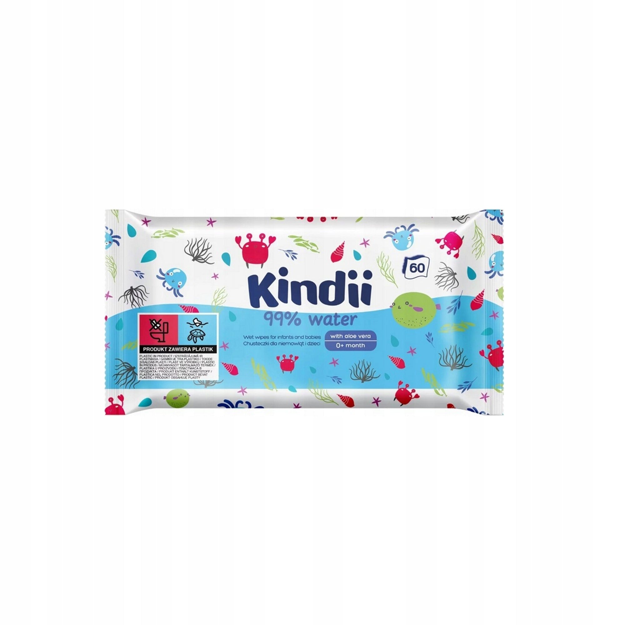 Wet wipes for babies and children Kindii 99% WATER AloeVera 2pcs Packaging status original