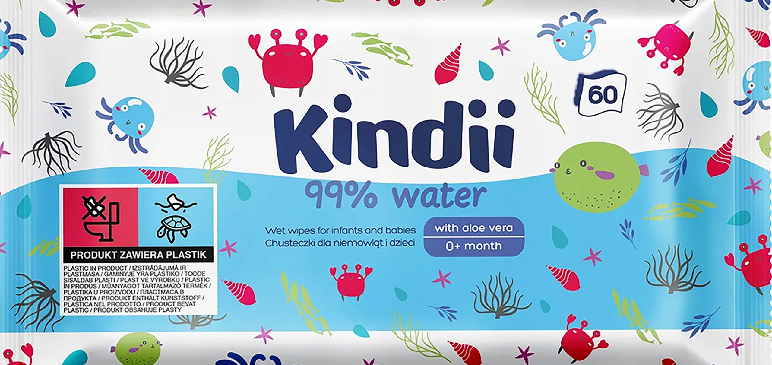 Wet wipes for babies and children Kindii 99% WATER AloeVera 2pcs
