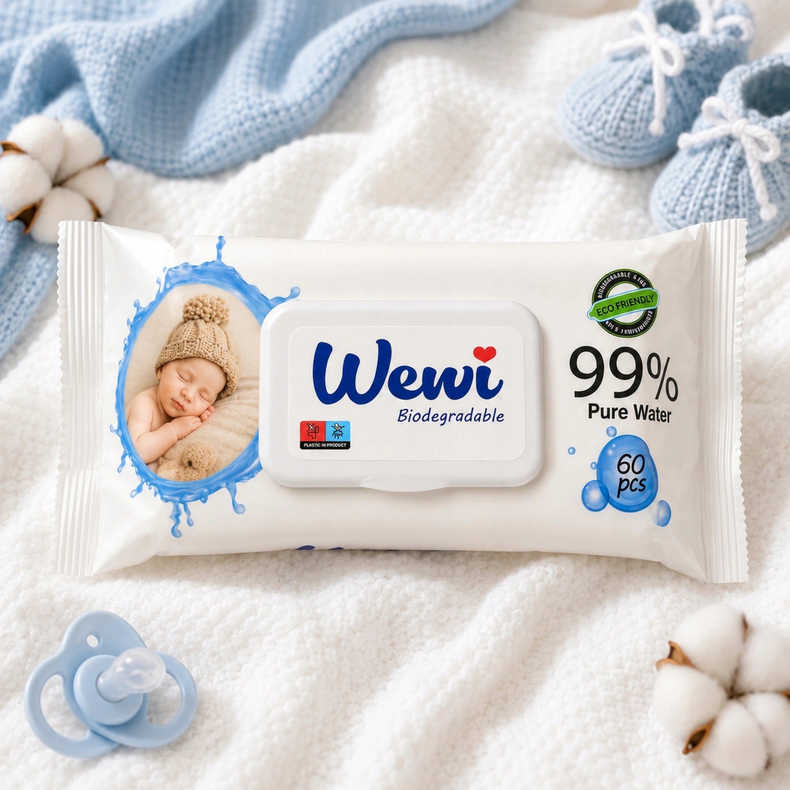 Wet wipes for babies, children 99%water Wewi Biodegradable 12x60 Manufacturer of a medical device ariya