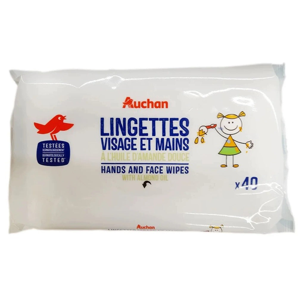 Wet wipes for face and hands with almond oil Auchan 40 pieces