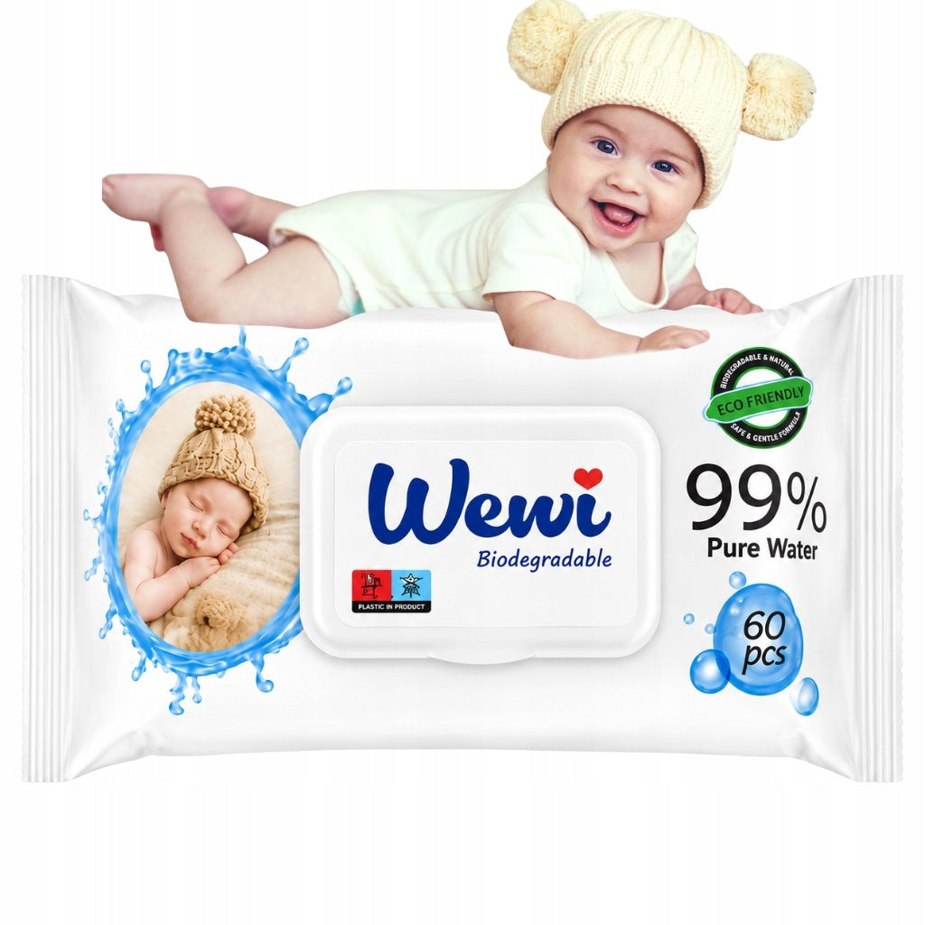 Wet wipes water 99% water Wewi 60 pcs biodegradable for children