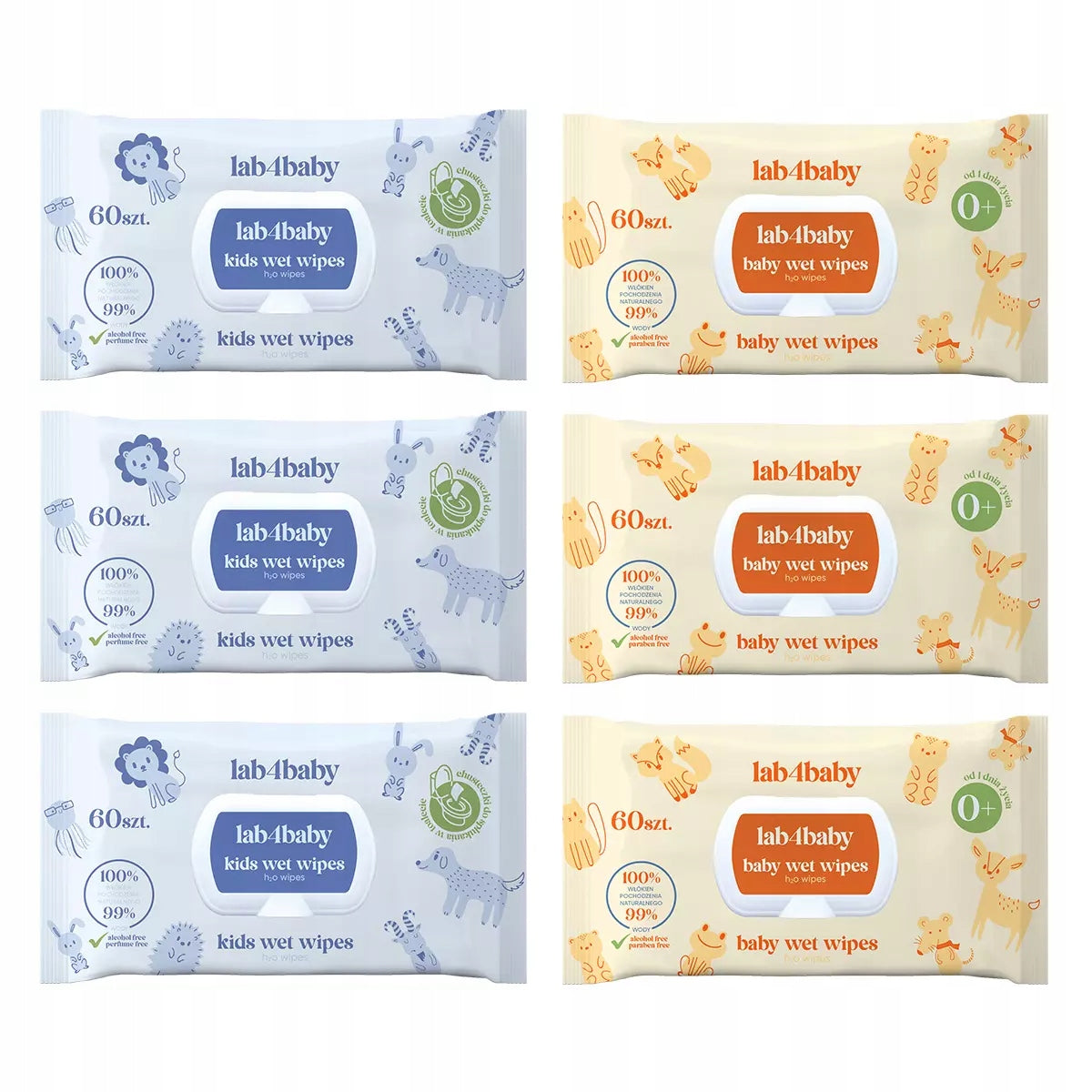 Wet wipes water 99% wipes h2o lab4baby mix 6x60 pcs.