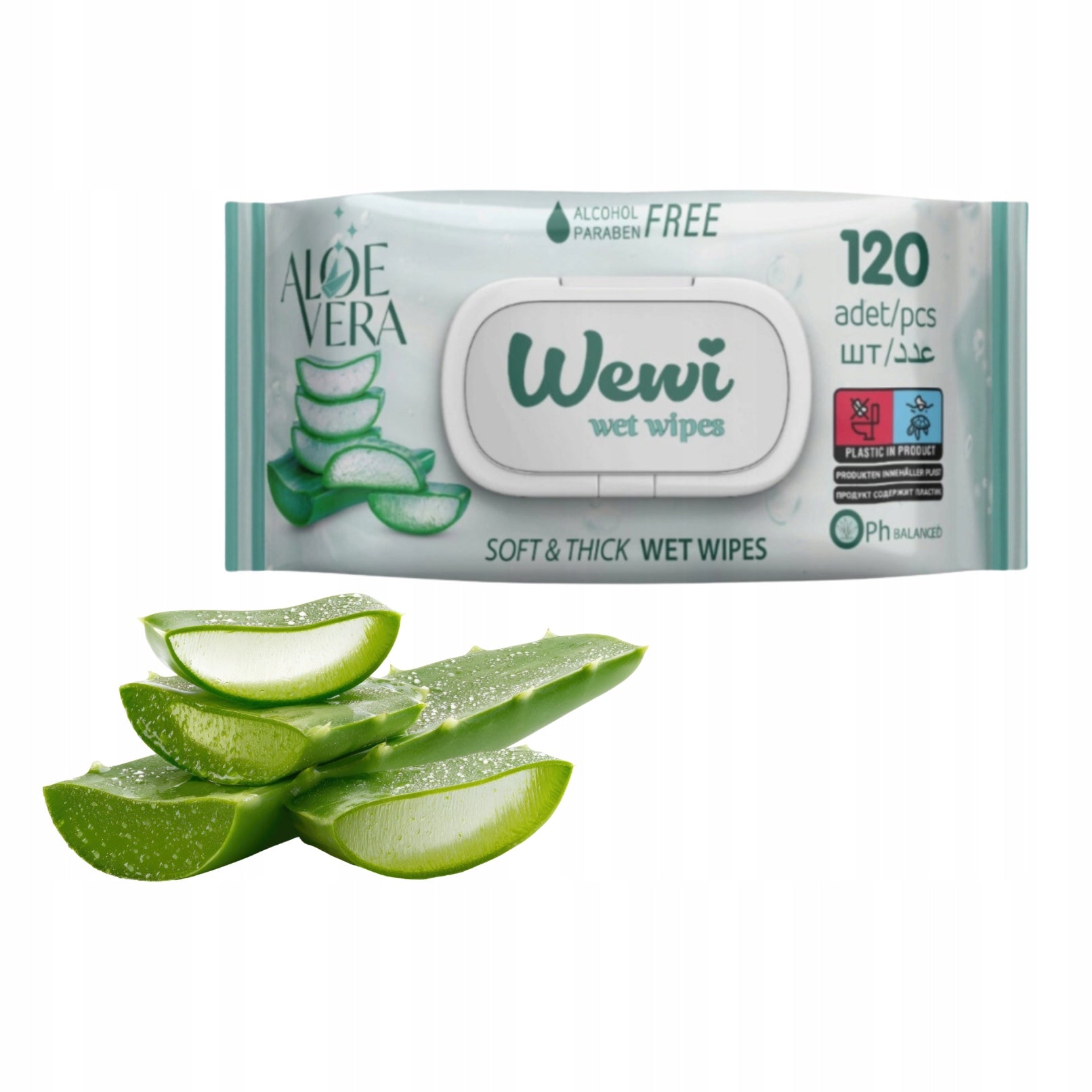 Wewi Aloe Vera Moisturized Wipes Alcohol Free Delicate 120pcs X2 Medical device no